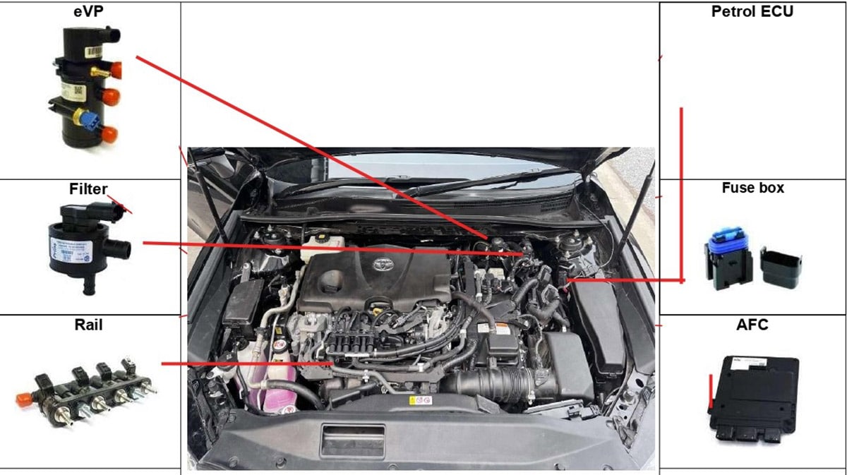 Camry 2.5 Hybrid ติดแก๊ส Prins VSI-3 DI ตำแหน่งติดตั้งอุปกรณ์แก๊ส หงษ์ทองแก๊ส