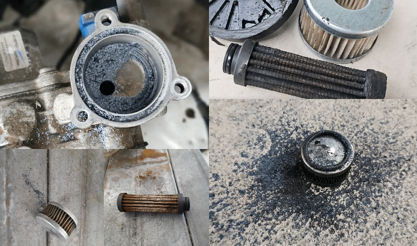 ภาพตัวอย่าง แก๊สสกปรก ขี้แก๊ส อุดตันในกรองแก๊ส กรองหม้อต้ม