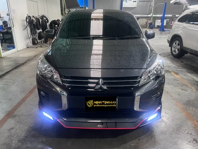 Mitsubishi Attrage ชุดแก๊ส Prins EcoMax หม้อต้ม Tomasetto Nordic รางหัวฉีด Hana กรองแก๊สกลางสาย Certool F-750 กล่อง Prins AFC Compact 4D ถังโดนัทวางใน 42L